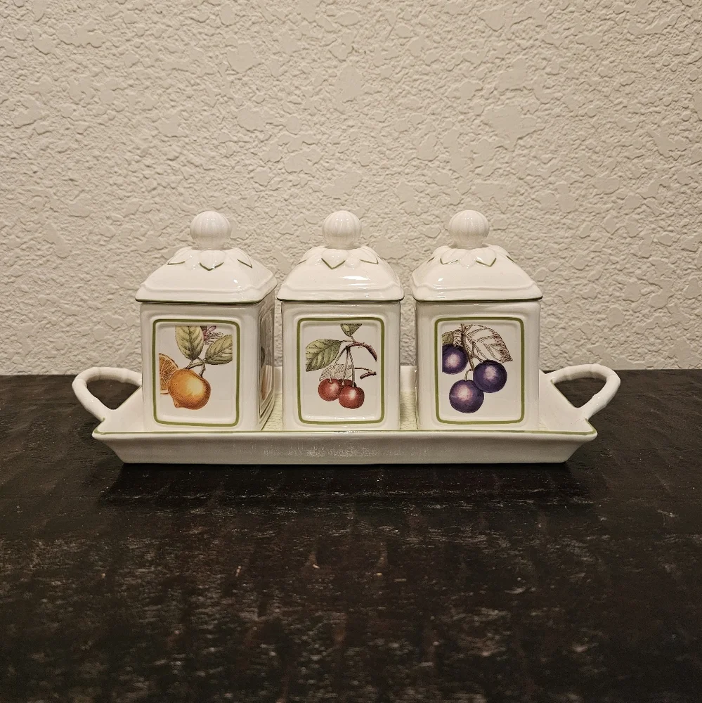 Cascara Charm by Villeroy & Boch Ceramic Pot Jam Jars Set & Tray - Picture 5 of 16